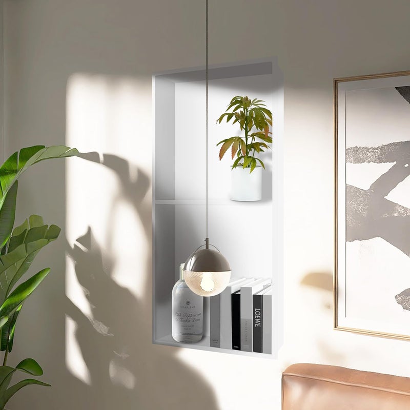 Homevacious 12"×24" Stainless Steel Shower Niche No Tile Needed White Double Shelves Bathroom Shelf Rimless Recessed Wall Niche for Bathroom Storage - Image 2